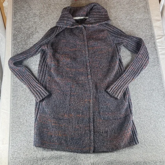 PrAna Full Zip Up Knit Sweater Cardigan Blue Rust Marled Womens L - Picture 8 of 11